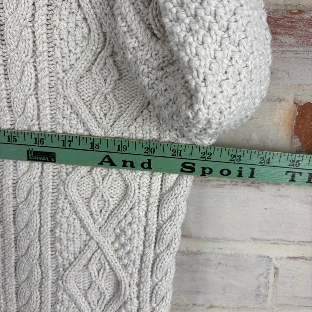 J.Crew Always Oatmeal Cotton Cable Knit Fisherman Sweater Chunky Mock Neck L